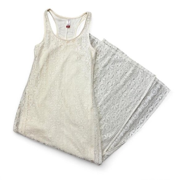 Y2K‎ No Boundaries Cream Lace Sheer Maxi Dress With Slits Boho Summer Size S - Picture 1 of 3